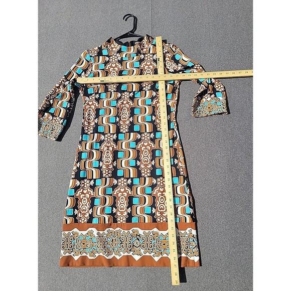 J McLaughlin S Brown Turquoise Biscayne Polynesian Shift Dress 862 - Picture 6 of 8